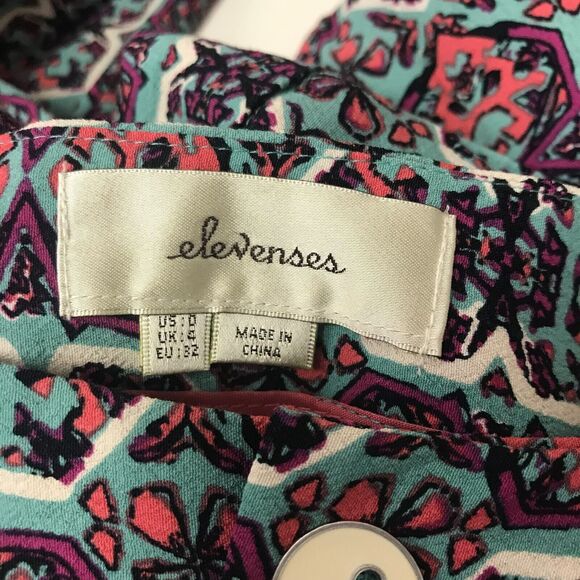 Anthropologie Elevenses Wide Leg Pant Womens 0 Blue Pink Flat Front Mid Rise - Picture 5 of 13